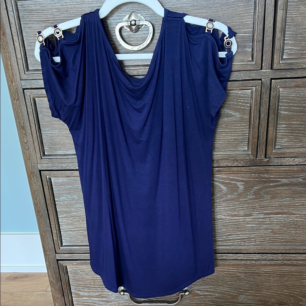 Cable & Gauge Navy Women's Blouse with Ring Accents